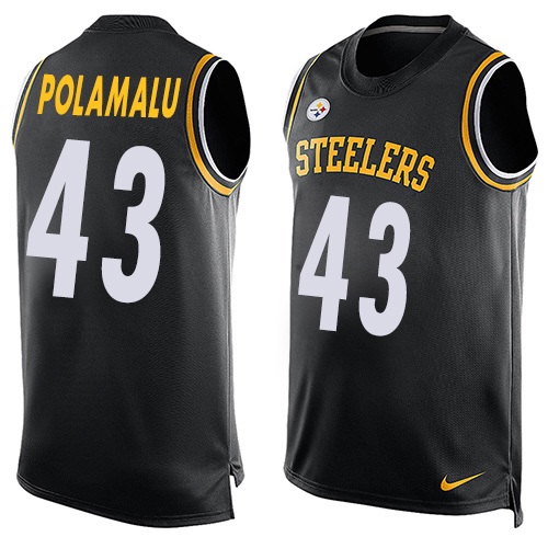 Men's Limited Troy Polamalu Nike Jersey Black - #43 Player Name & Number Tank Top NFL Pittsburgh Steelers